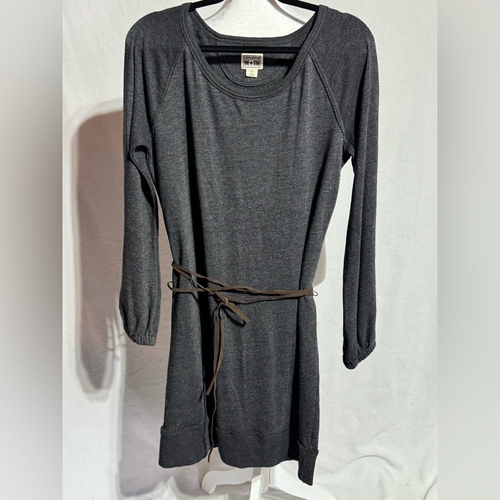 Converse Gray Long Sleeve Casual Dress with Crew Neck and Raglan Sleeves Size XL